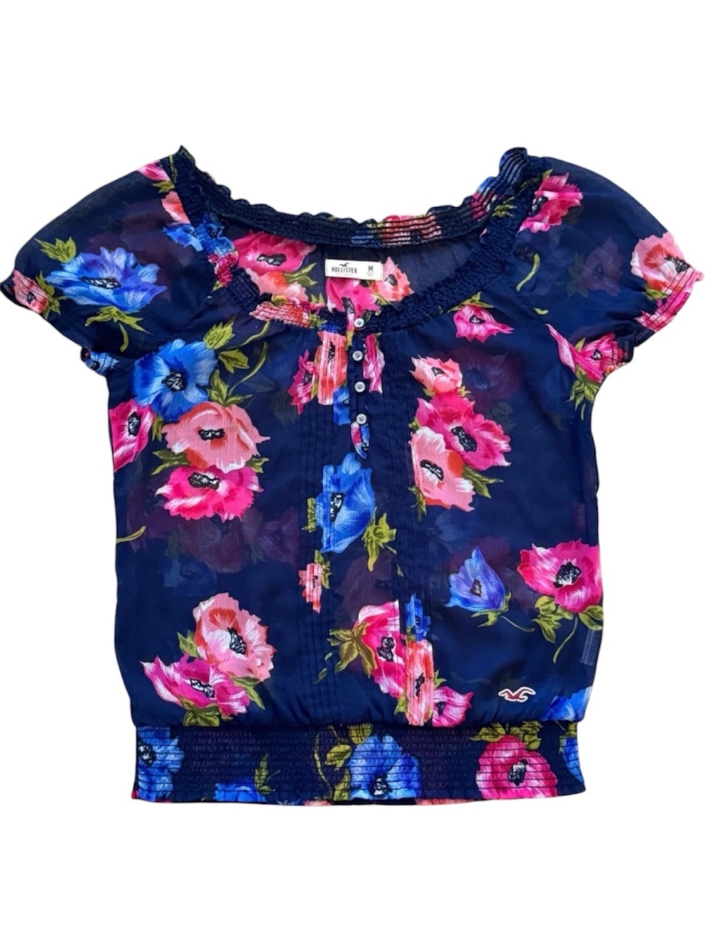 2009 Vintage Hollister Floral Navy Top - Like New! Juniors size Medium.